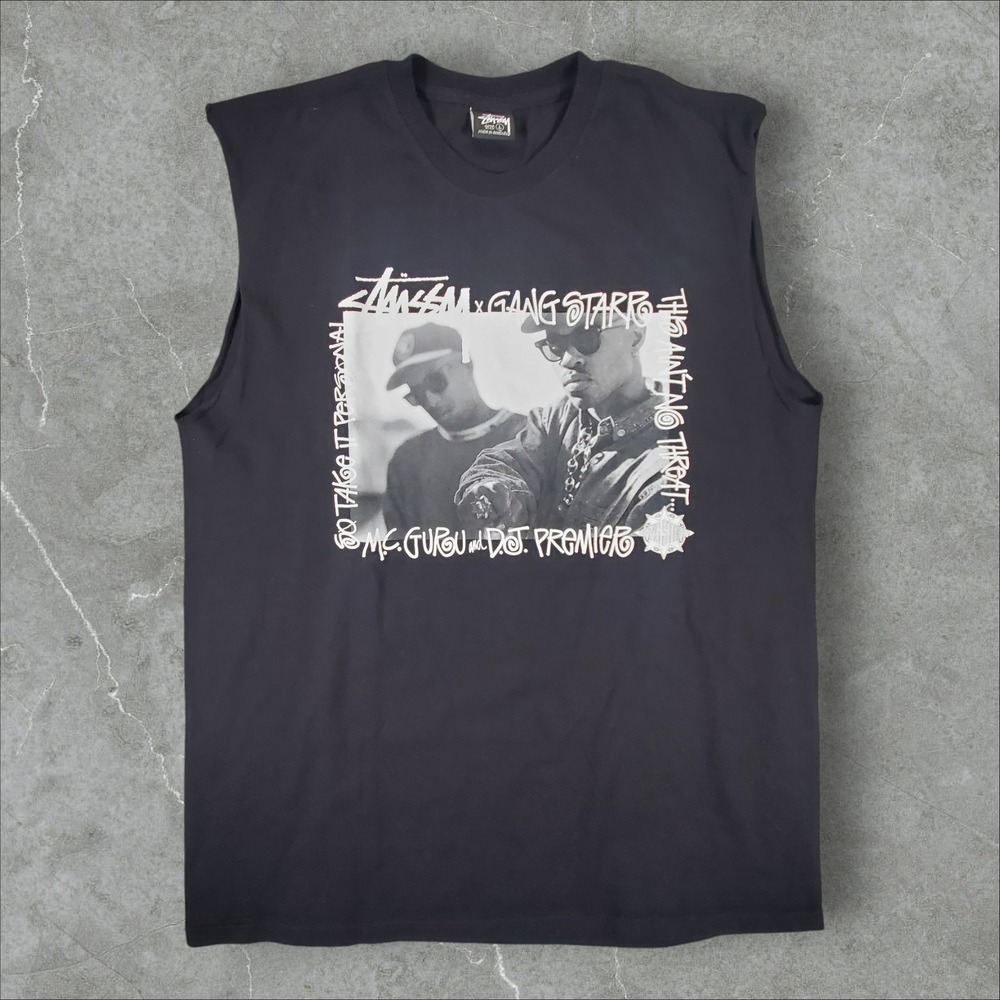 Stussy Gang Starr Shirt Mens Large Black Graphic Sleeveless Hip Hop Muscle Tee
